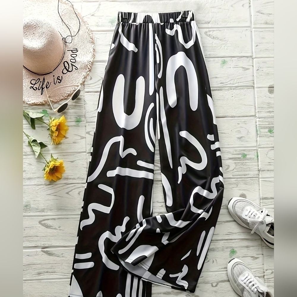 Geometric Print Loose Wide Leg Fashionable Pants For Women - Picture 3 of 3